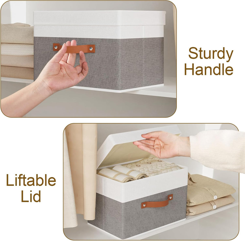 Storage Bins with Lids,White/Grey Baskets,5Pack,13x9.1x7.9In