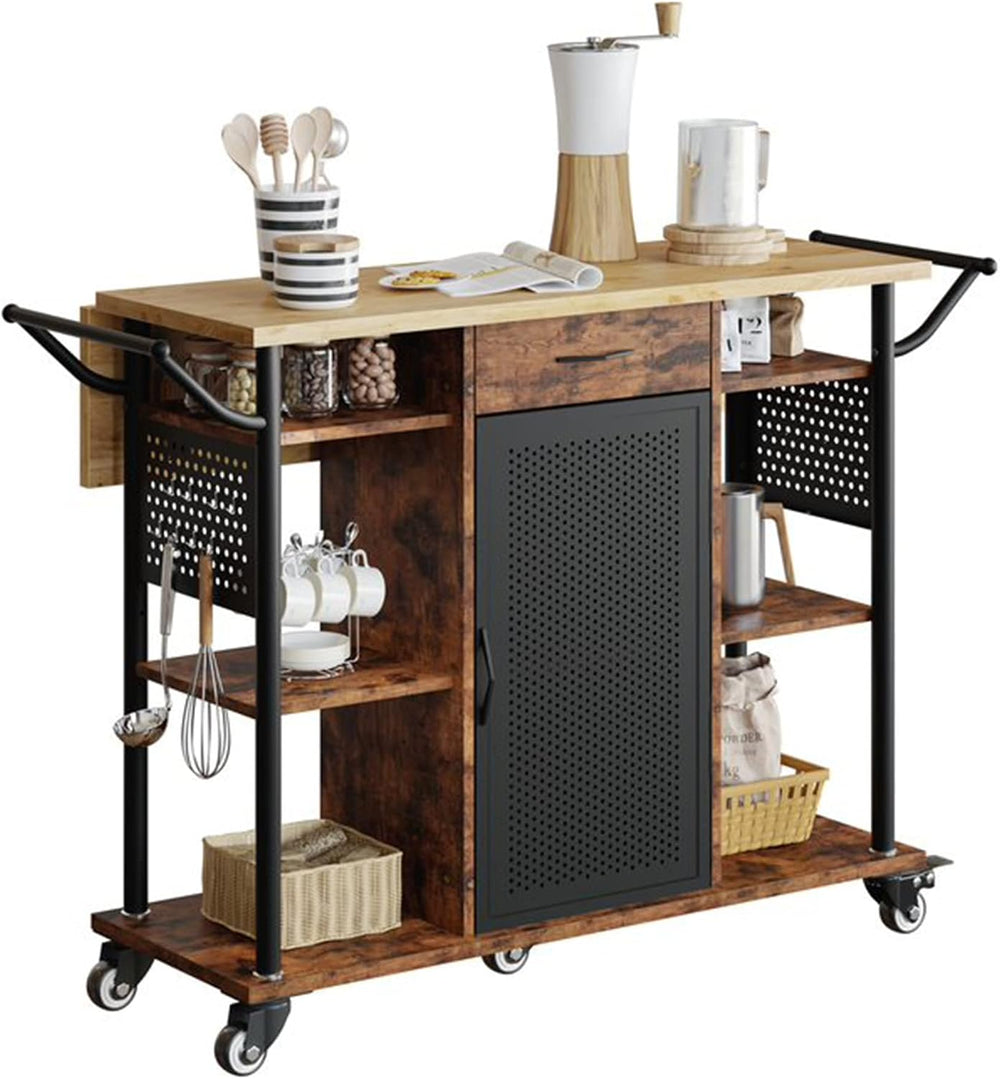 Bestier Rolling Kitchen Cart with Collapsible Extender, 6 Shelves, Brown