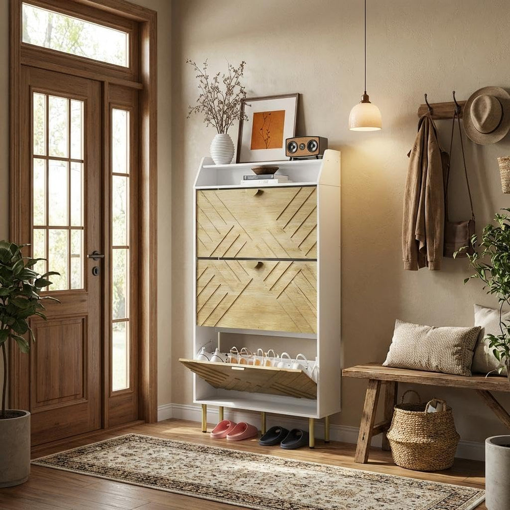 IDEALHOUSE Shoe Cabinet with 3 Flip Drawers, Hidden Shoe Storage Cabinet with...