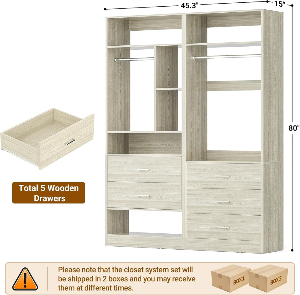 Besiost Closet Systems with 5 Drawers, Closet Organizer System