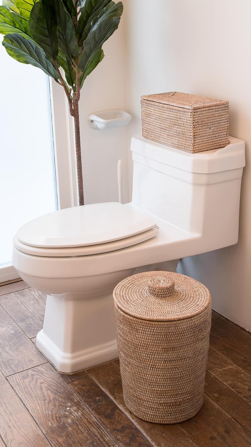Kouboo La Jolla Rattan Storage Box, Toilet Roll Holder, White Wash