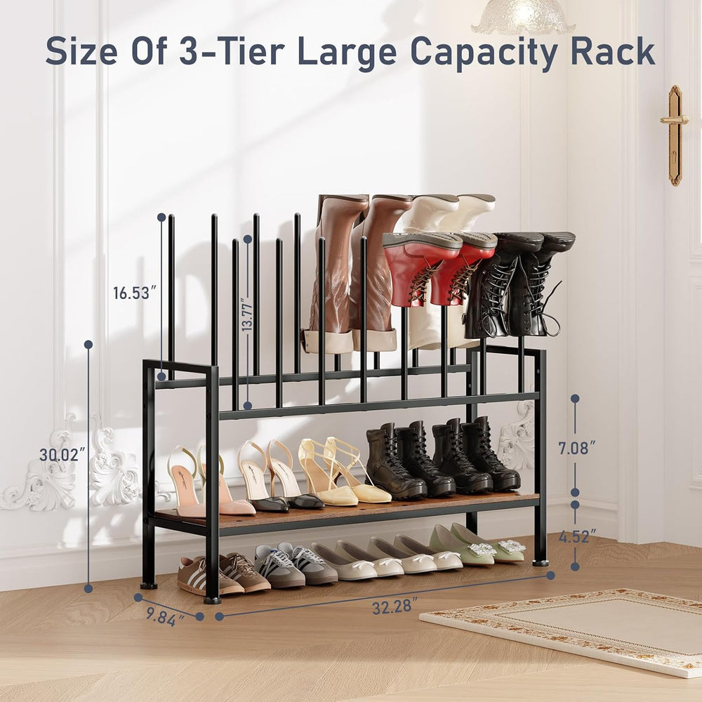 DIMJ Boot Rack 3-Tier - Black Metal Boot Storage Rack for Tall Boots Organize...