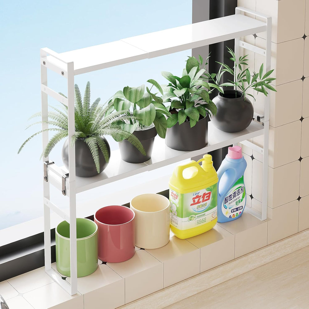 2 Tier Expandable Stackable Narrow Shelf Organizer, White