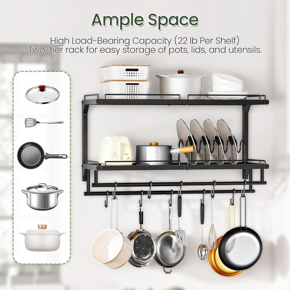 Pot Rack, Wall Mounted Pan Holder, 2-Tier Pot and Pan Organizer, Heavy Duty P...