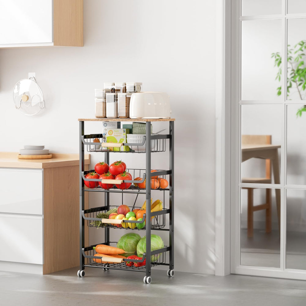 NiuYichee 5-Layer Fruit Basket Kitchen Food Organizer and Rack, Stackable Sto...