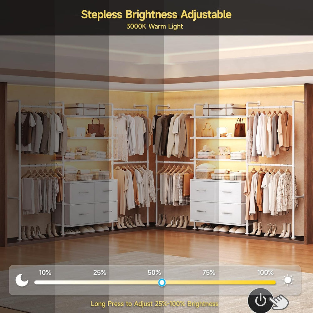 ONBRILL T4 Closet System with Stepless Dimmable LED Light & Drawers, White
