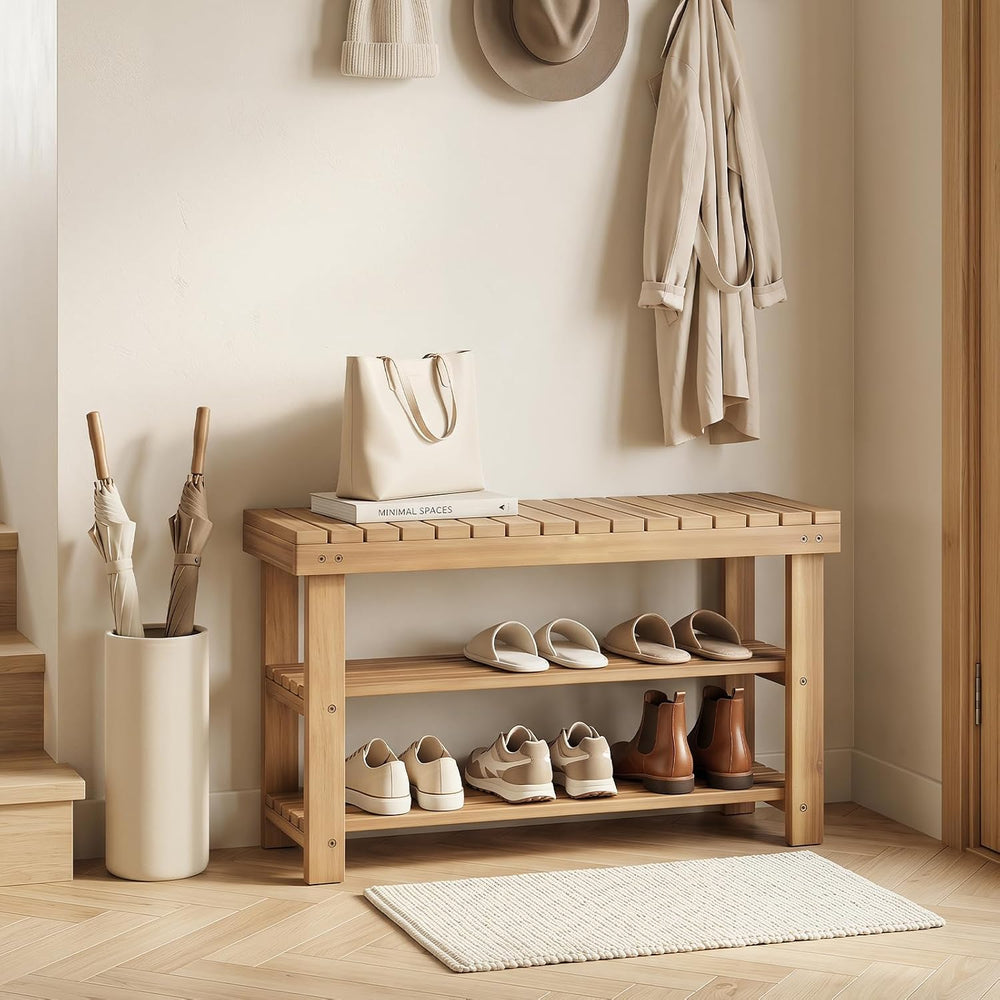 GOFLAME Wooden Shoe Rack Bench, 3-Tier Free Standing Entryway Bench Seat with...