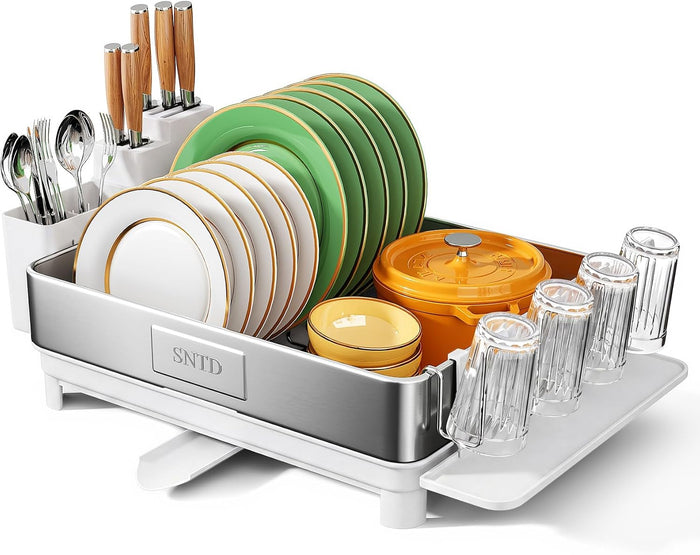 SNTD 304 Stainless Steel Dish Drying Rack for Small Kitchen Counter, White