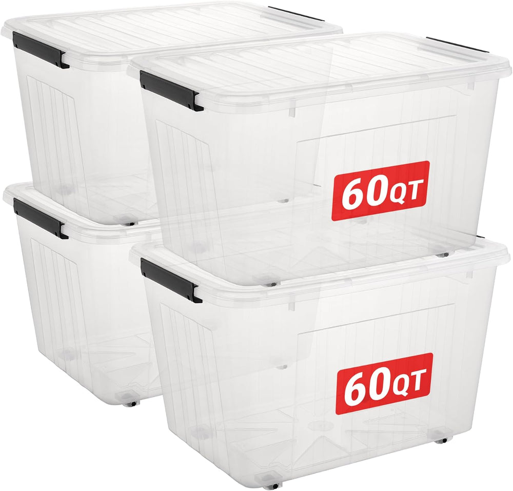 Cetomo Plastic Storage Bins, Lidded Storage Box with Wheels for Home Office D...