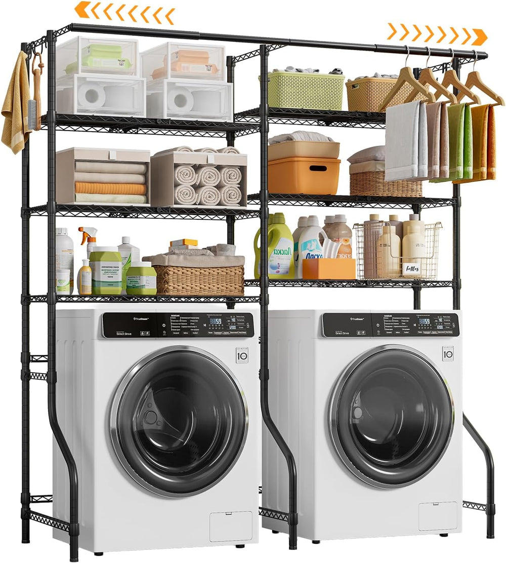 ONBRILL 6 Tiers Expandable Over Washer and Dryer Shelves, Black