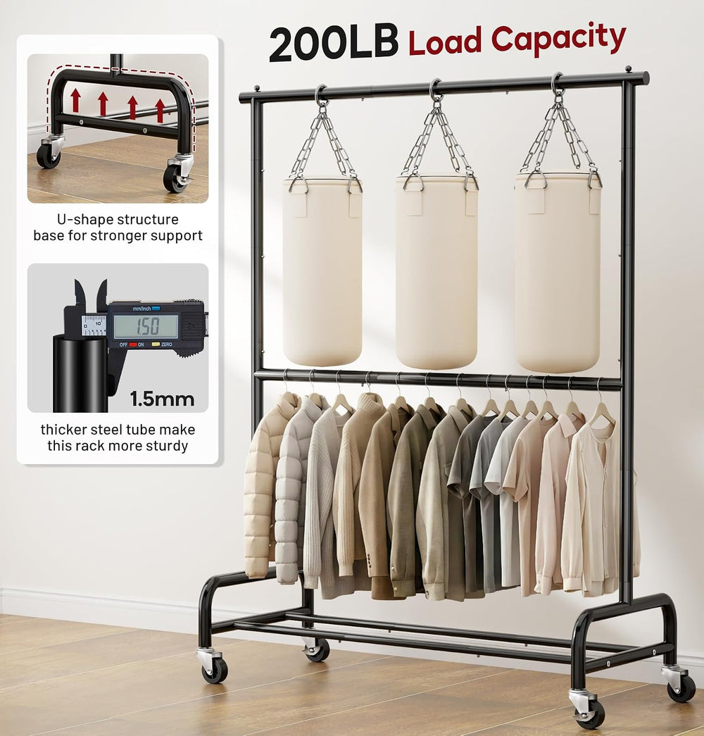 SLEEPING LAMB Heavy Duty Clothes Rack with Wheels, Metal Rolling Garment Rack...