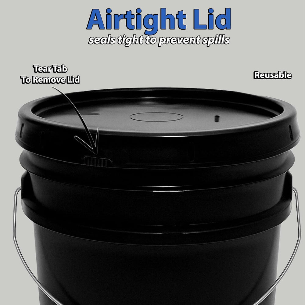 MKS Plastics Black 5-Gallon Heavy-Duty Bucket with Airtight Lid, 3-Pack