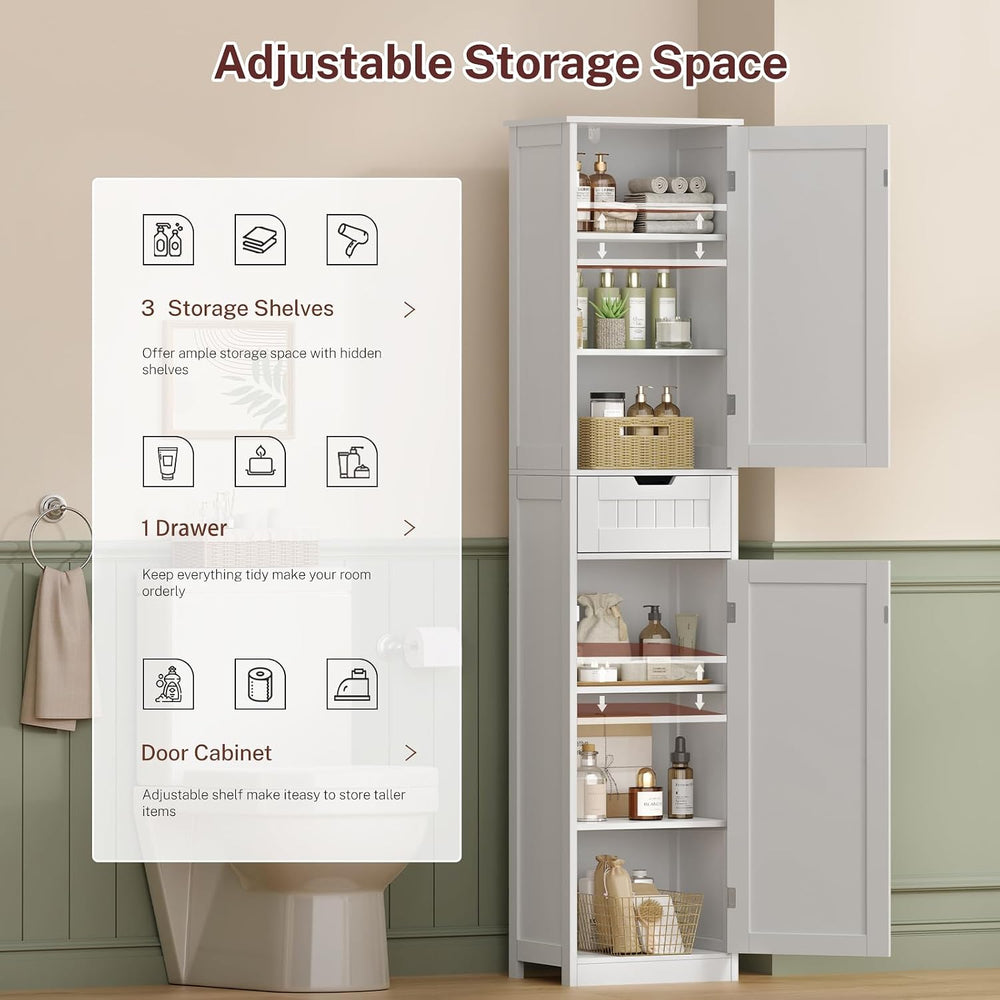 TEENFON 66.9" H Tall Bathroom Cabinet with 2 Doors & 1 Drawer, Narro...