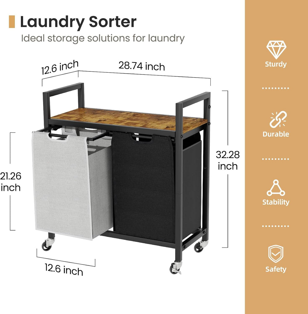SwaaVee Laundry Sorter, Laundry Hamper with Wooden Top Shelf, 2×14.5Gal(110L)...