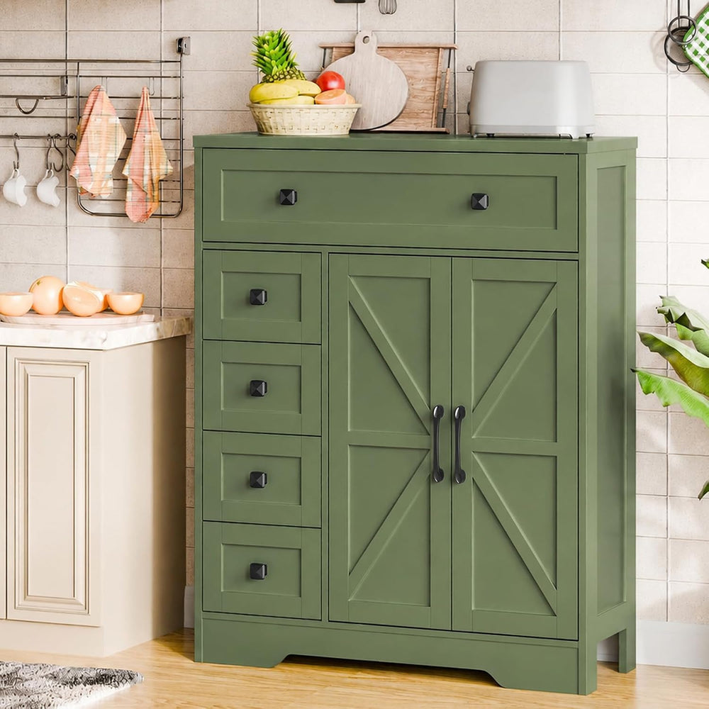 Befrases Farmhouse Storage Cabinet with 2 Doors and 5 Drawers, Green
