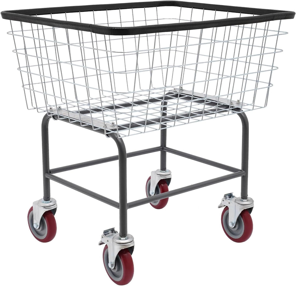 Heavy Duty Steel Wire Laundry Cart with Wheels, Rolling Laundry Basket Galvan...