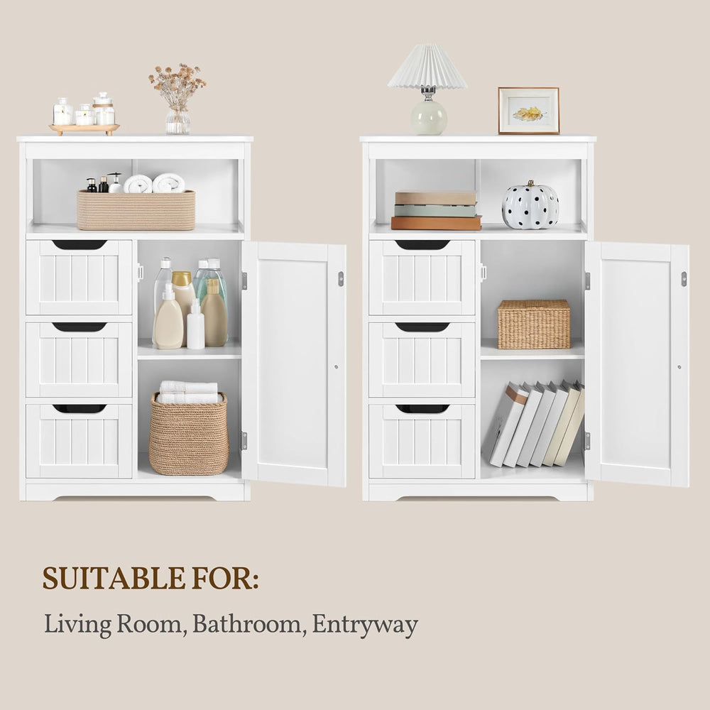 Yaheetech Small Freestanding Bathroom Storage Cabinet with 3 Drawers, White
