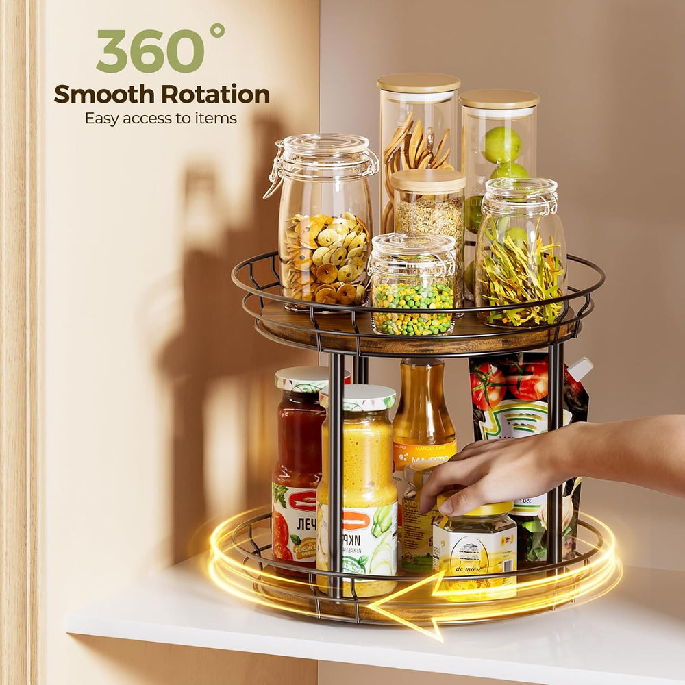 LAMU 2 Tier Lazy Susan Turntable Rotating Spice Rack Organizer for Cabinet