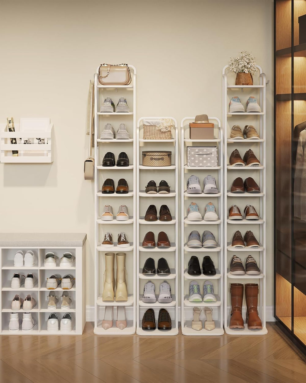 Hzuaneri 10 Tiers Vertical Shoe Rack, Narrow Shoe Tower, Tall Shoes Shelf wit...