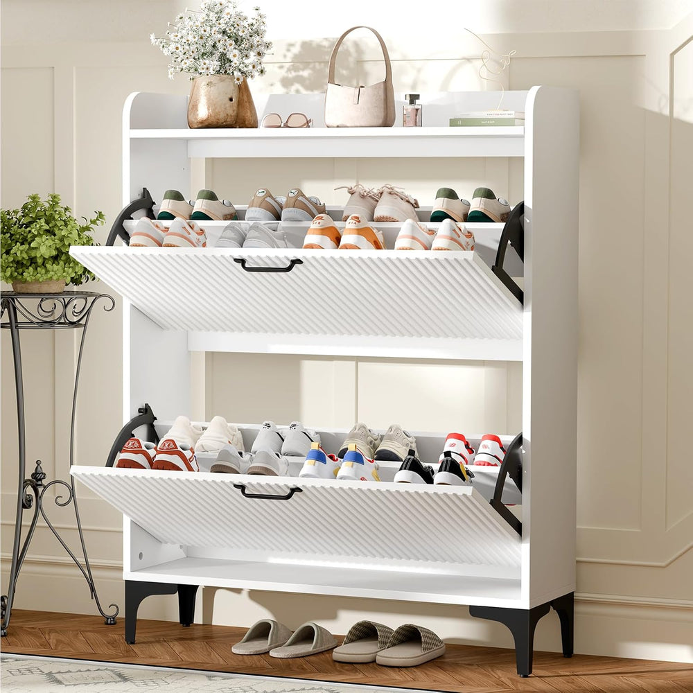 HIFYOBRO Narrow Shoe Storage Cabinet with 2 Flip Drawers for Entryway