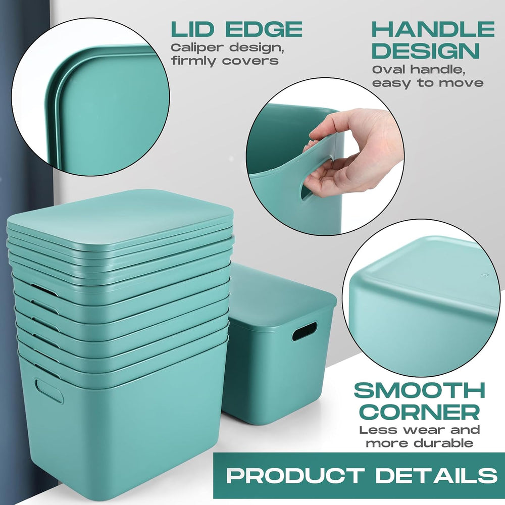 Hoolerry 8 Pieces Storage Bins, 14.2 x 10.2 x 9.5 Inch, Green