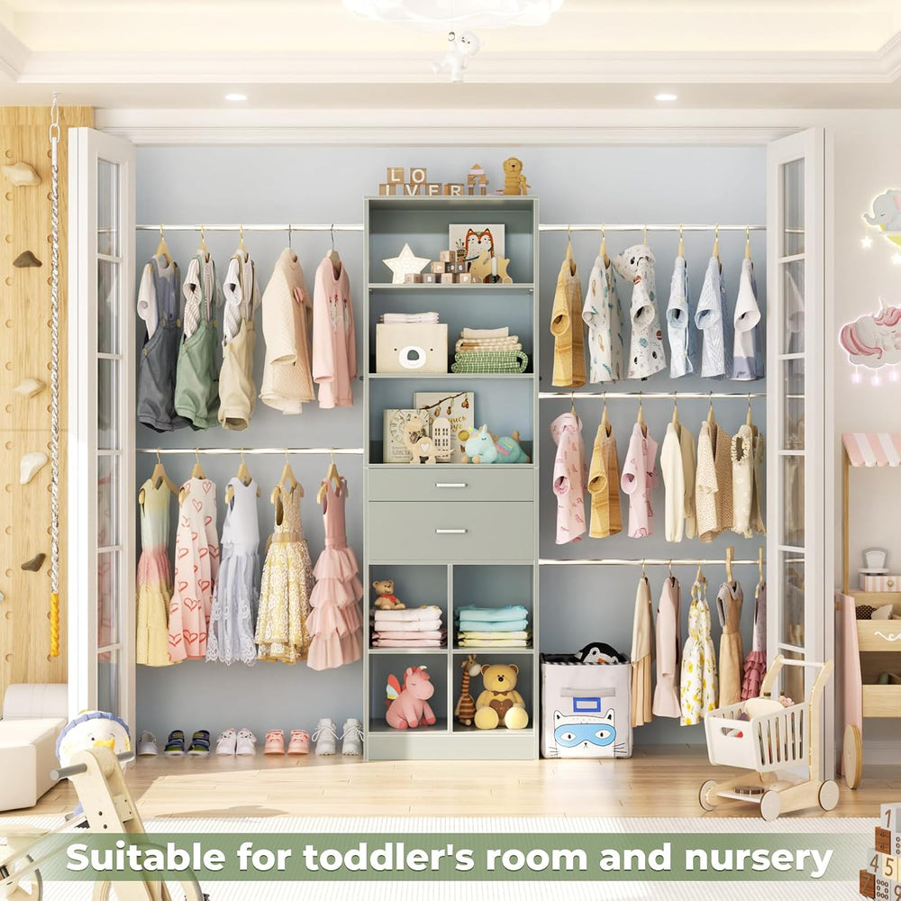 Besiost Closet System, 4-8 FT Closet Organizer Tower with 2 Wooden Drawers an...