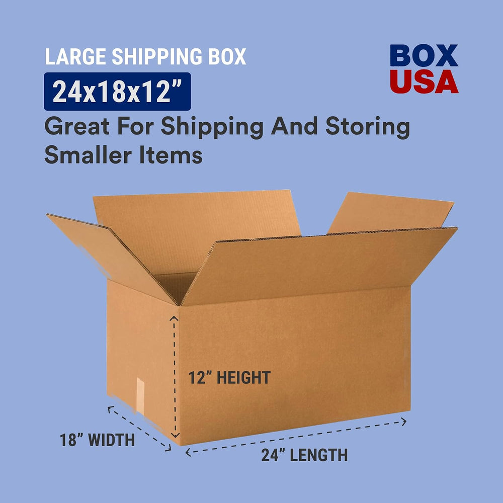 Box USA Shipping Boxes 24"L x 18"W x 12"H 10-Pack Large Double...