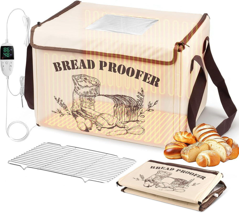 Folding Bread Proofing Box with Lid, Bread Proofer 3-Side Even Fever 50-113℉ ...