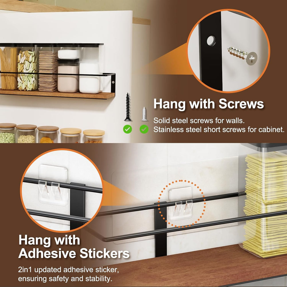 Spice Rack Self-Adhesive or drilling, Rustic Style Hanging Spice Rack, Spice ...