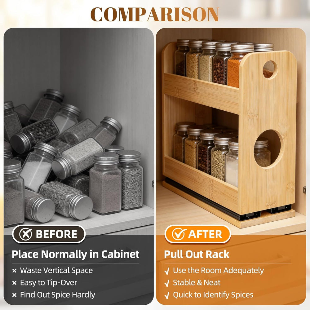 2-Tier Pull Out Spice Rack Organizer for Cabinet Kitchen Pantry