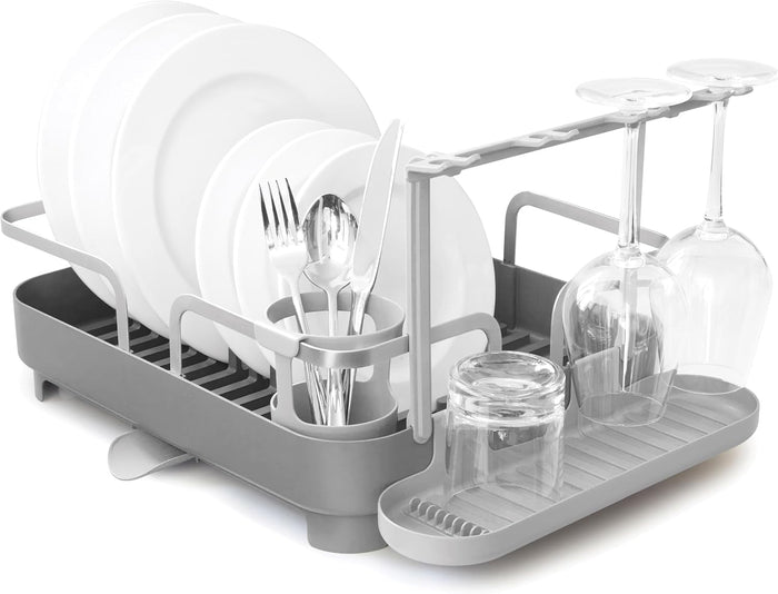 Umbra Holster Dish Rack– Molded Plastic Dish Drying Rack with Drainage Spout, Charcoal