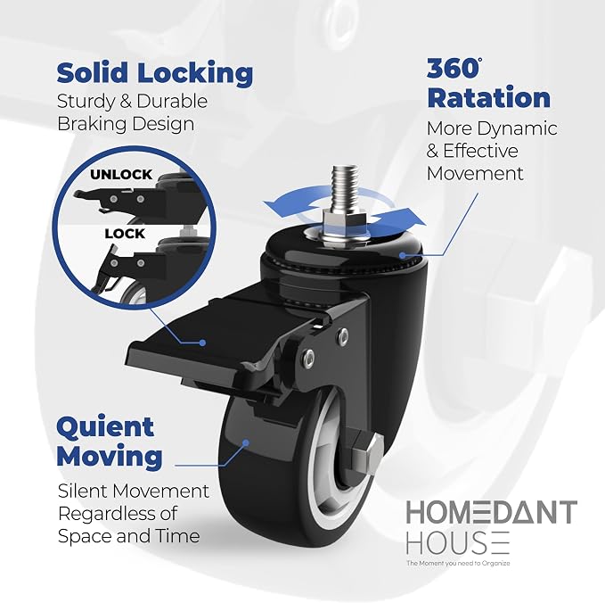 HOMEDANT House 5-Tier Metal Rolling Cart Shelf Rack Casters Heavy Duty