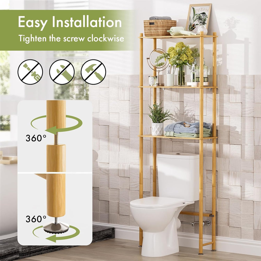 AmazerBath Bamboo Over The Toilet Storage Shelf, 3-Tier Bathroom Over Toilet ...