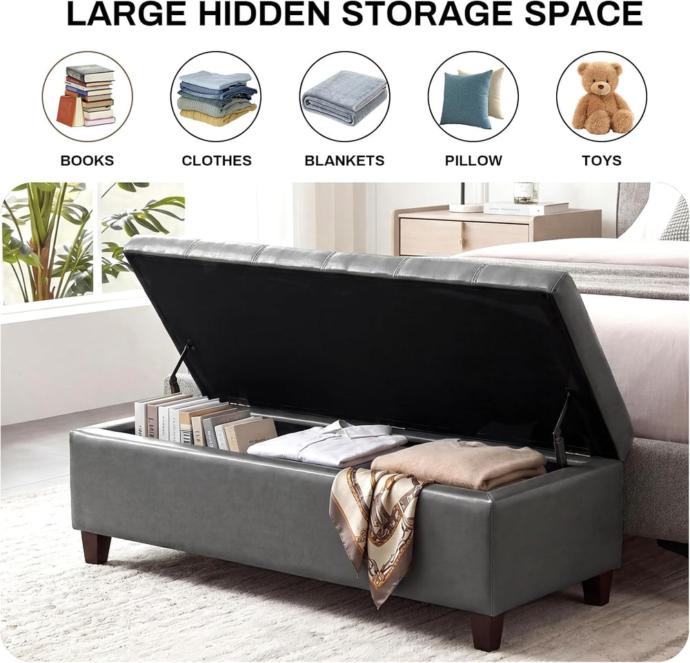 Ottoman with Storage 51" Faux Leather Storage Ottoman Bench