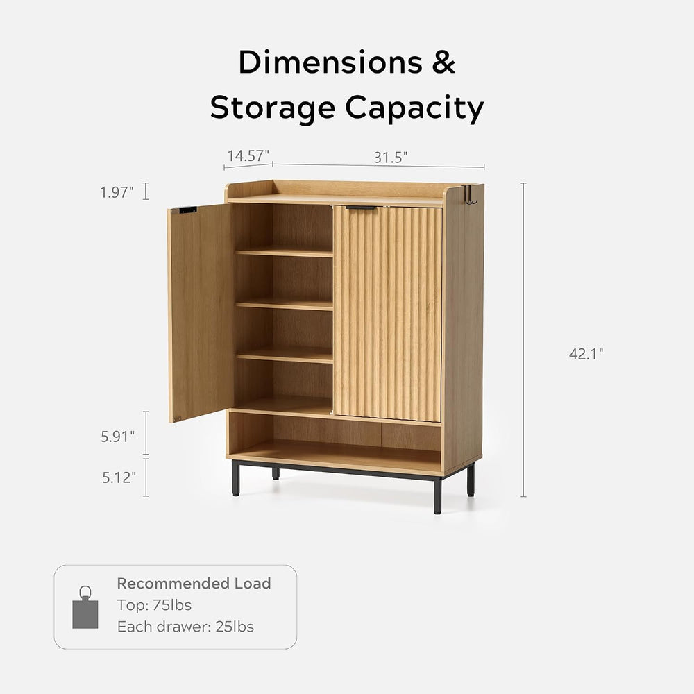 EYYTHUNG Fluted Shoe Cabinet with Doors, Large Wooden Shoe Storage Cabinet wi...