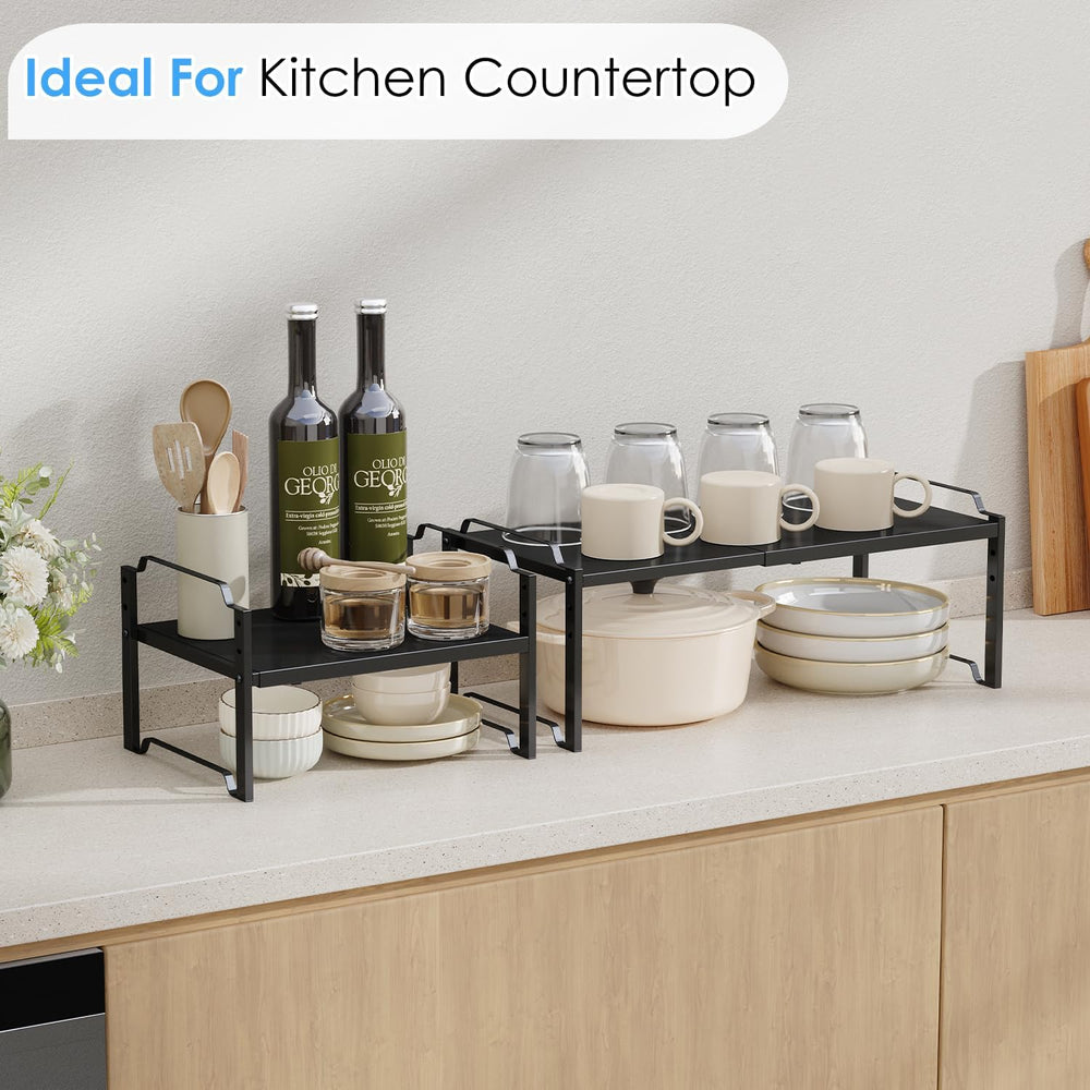 2 Pack 11” Depth Expandable Kitchen Cabinet Organizer Shelves, Metal Kitchen ...