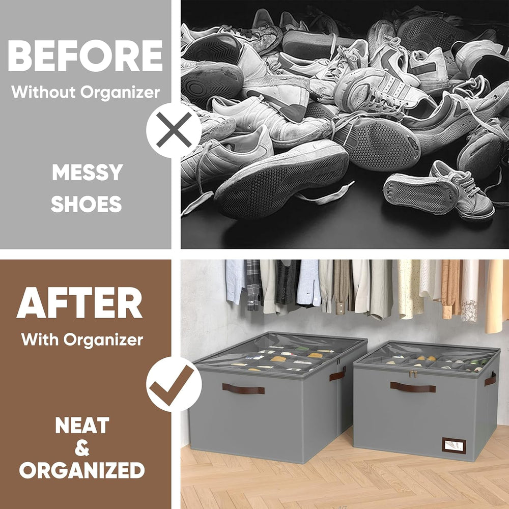 OIAHOMY 2 Pack Shoe Organizer for Closet, Large Foldable Shoe Storage Bins wi...