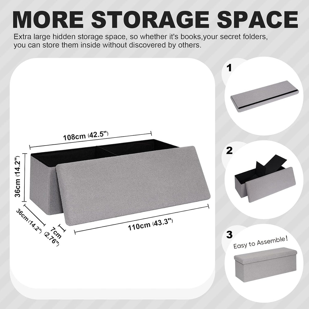 PINPLUS Storage Ottoman Bench Sherpa Foot Rest, Foldable Boucle Ottomans, Lar...