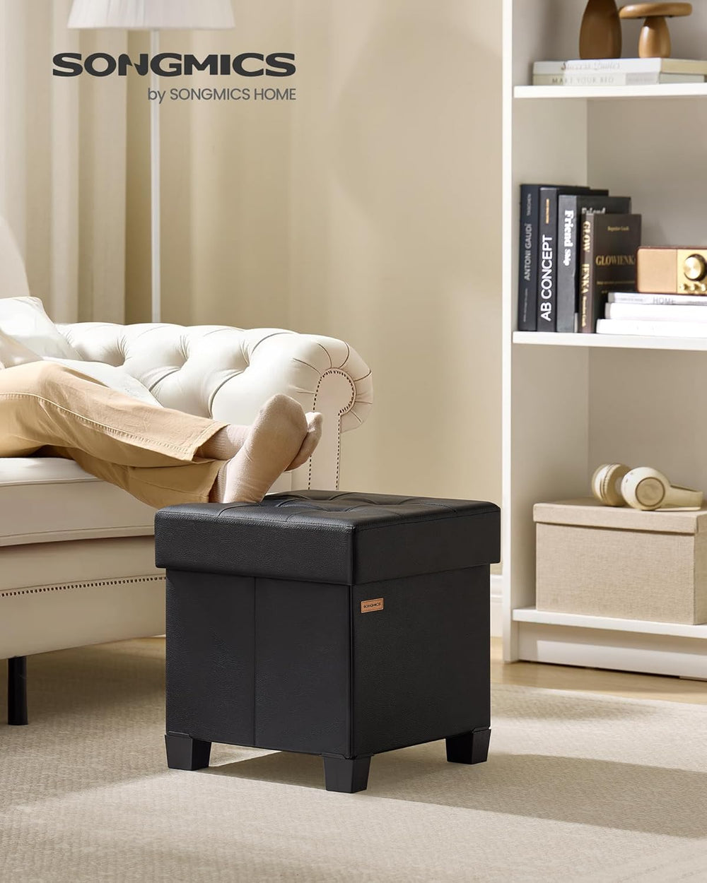SONGMICS Small Storage Ottoman, 15 x 15 x 15.8 Inches, 9.8 Gal. (37 L)