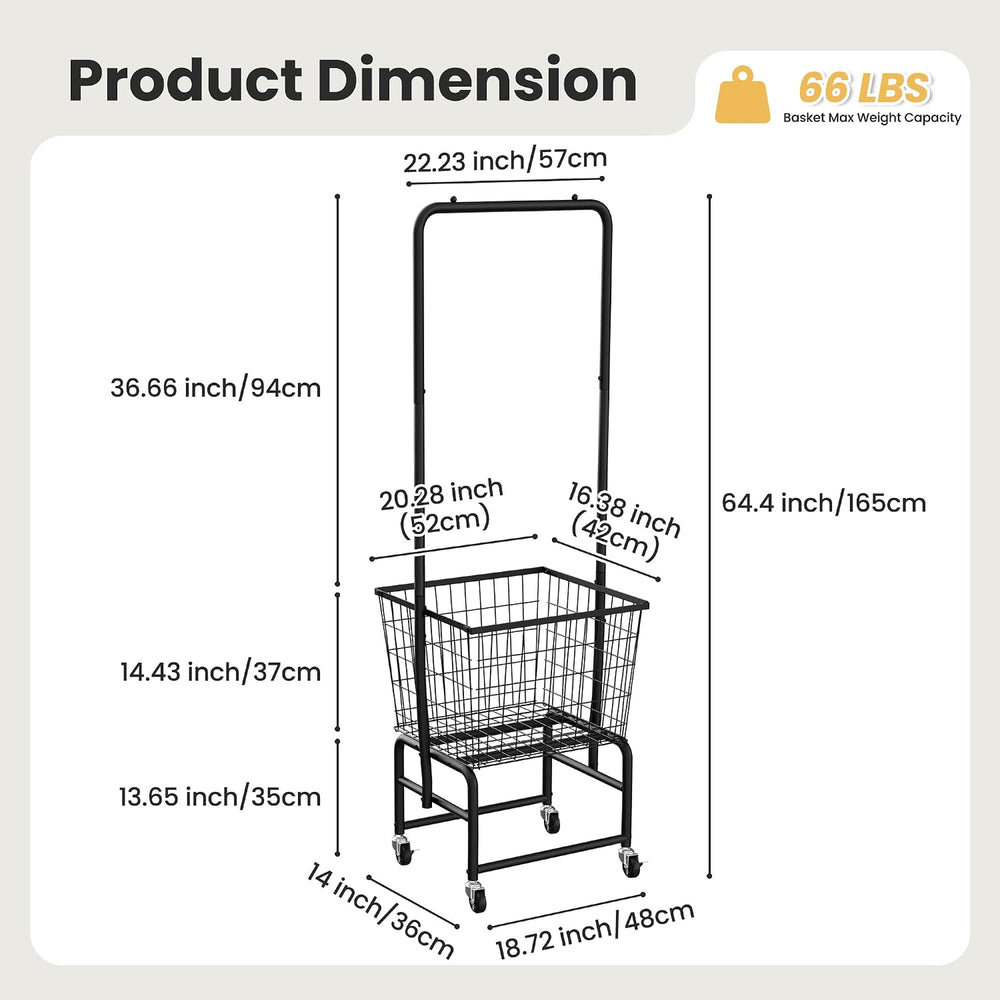 Rolling Laundry Cart with Wheels, Extra Large Laundry Hamper Basket Organizer...