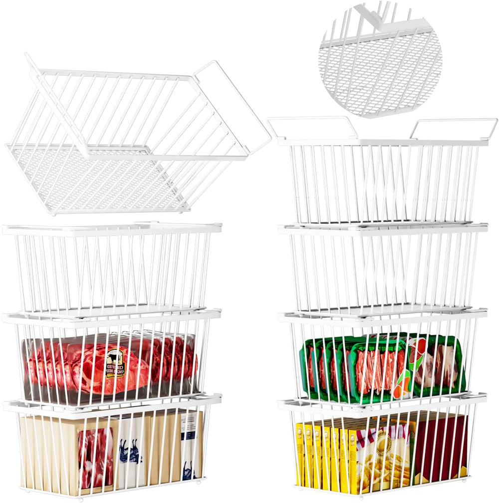 Enhanced Leak-Proof Bottom - Freezer Organizer Bins ，8 Pack Stackable Deep Fr...