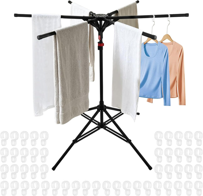 4-Leg Clothes Drying Rack with Adjustable Poles Windproof Hooks Sock Clips Foldable Laundry Drying Rack Space Outdoor Pool Towel Rack Float Storage Rack with 6 Foldable Arms for Towels Clothes