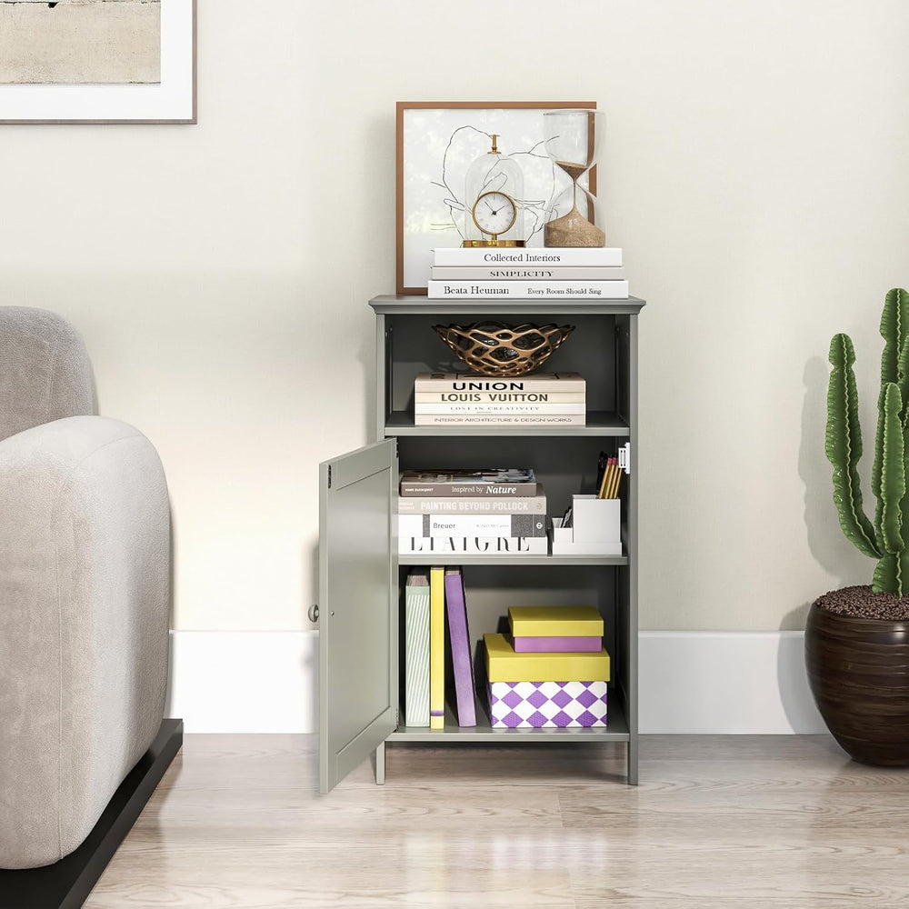 Tangkula Bathroom Storage Cabinet, Freestanding Wooden Single Door Side Floor...