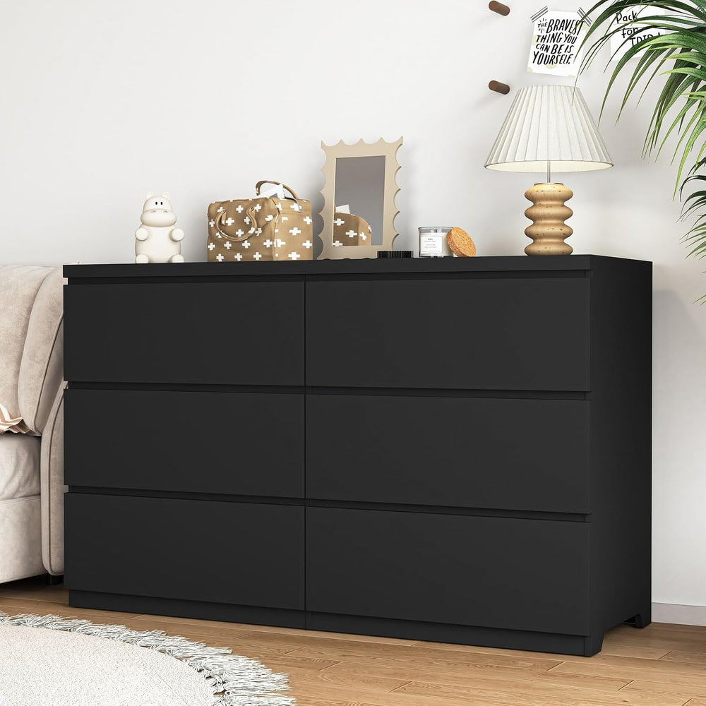 Black 6 Drawer Dresser for Bedroom,Modern Deep Drawer Dresser,Wide Long Stora...