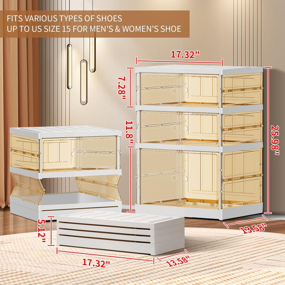 CIMLORD 3-Tier Foldable Shoe Organizer, Magnetic Doors, 3-6 Pairs, White