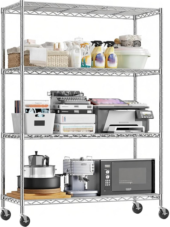 Storage Shelves - 4 Tier Metal Shelving Unit, 18"D×36"W×60"H, Chrome