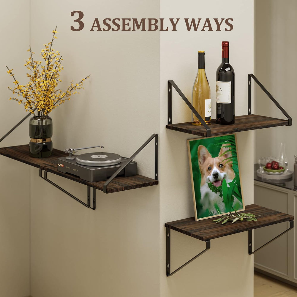 BAMEOS Floating Shelves Rustic Wood Wall Shelf, Small Bookshelf for Living Ro...