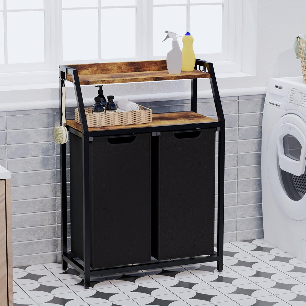 Timberer Laundry Hamper, Laundry Sorter 2 Section, Rolling Laundry Basket wit...