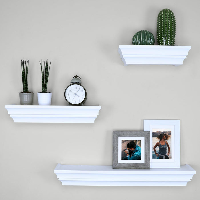 Ballucci Victorian Wall Ledge and Shelf, 12", 16", 24", Set of 3, White