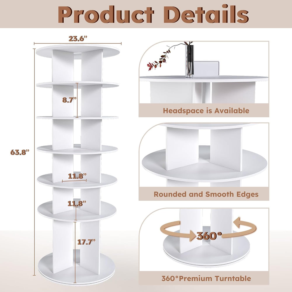 Runboll 6-Tier Rotating Shoe Rack Tower Spinning Shoe Display Lazy Susan Stor...